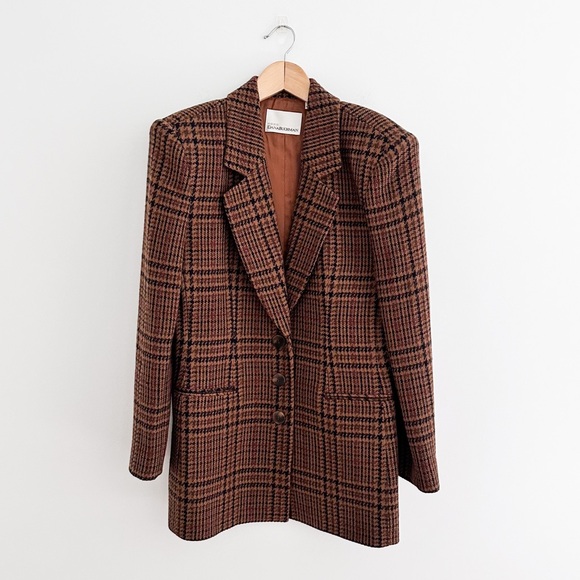Vintage Women's Brown Plaid Wool & Cashmere Blazer Size 6 - Picture 1 of 9